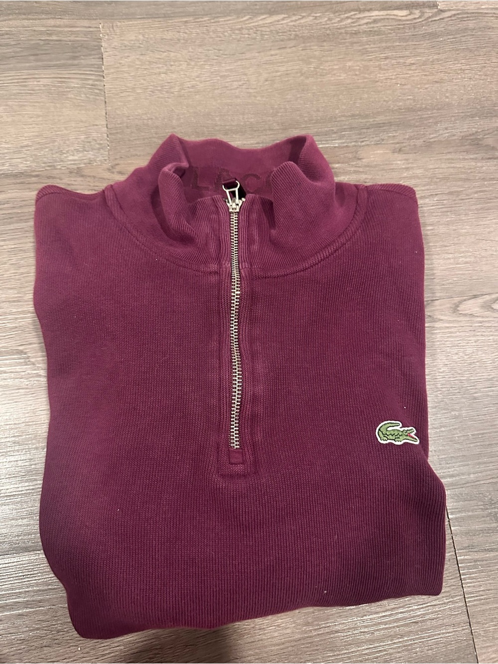 Lacoste Women's Half-Zip 100% cotton sweater in Burgundy